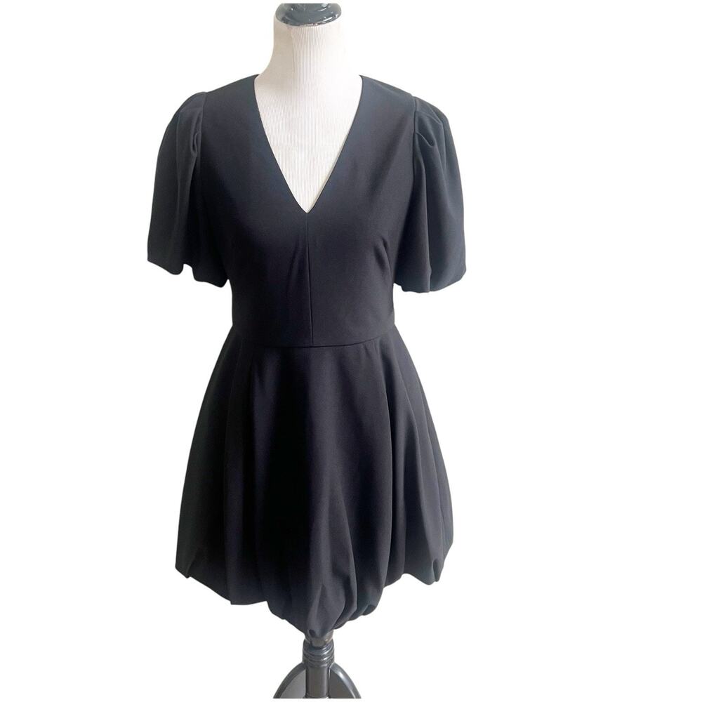 Shoshanna Black Bubble Hem Cocktail Dress Size 4 NWT V-Neck Short Sleeve